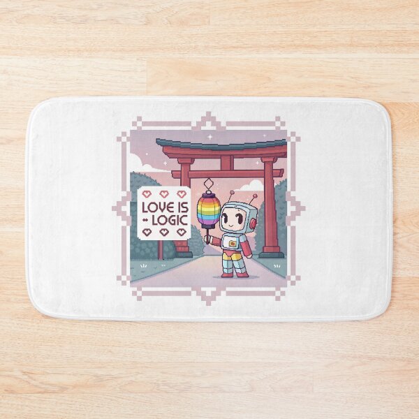 Item preview, Love is Logic - Cute Robot with Rainbow Lantern & Torii Gate designed and sold by asliberry.