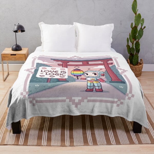 Item preview, Love is Logic - Cute Robot with Rainbow Lantern & Torii Gate designed and sold by asliberry.