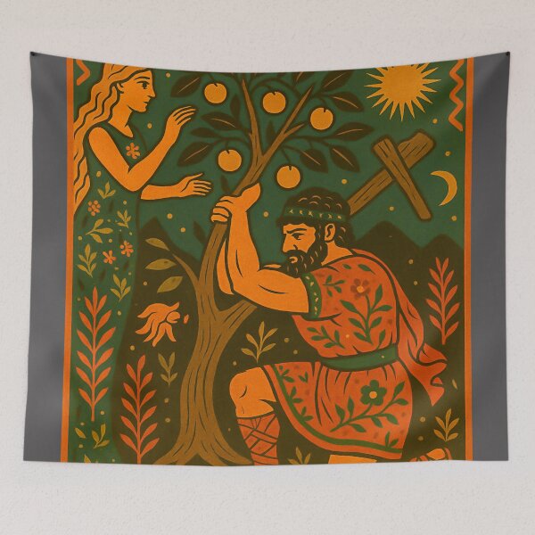 Item preview, Heracles Fetches Apples from the Hesperides – Retro Folk Art designed and sold by mythographiaart.