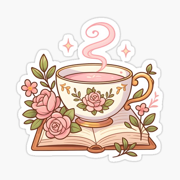 Vista previa del artículo con la obra «Taza de té rosa con diseño de libros», diseñado y vendido por h-helladesign.