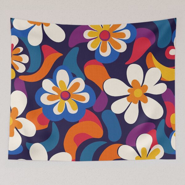 Item preview, 1960s Halftone Flower Power – Retro Pop Floral Pattern designed and sold by SteadyRolling.