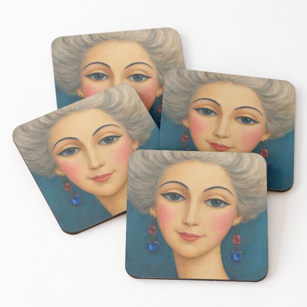 Item preview, Elegant Lady with Sapphire Earrings – Classic Portrait designed and sold by MaPerle.