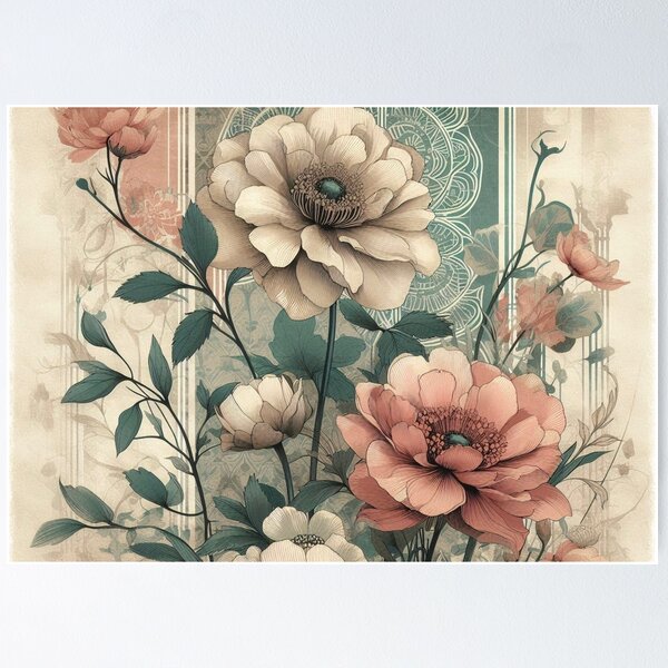 Item preview, Detailed illustration of peonies in delicate shades of beige, pink and white designed and sold by Art-Nouveau-Dsg.