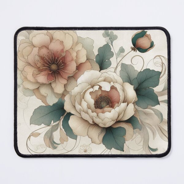 Item preview, Two stylized flowers in delicate shades of beige, pink and green designed and sold by Art-Nouveau-Dsg.