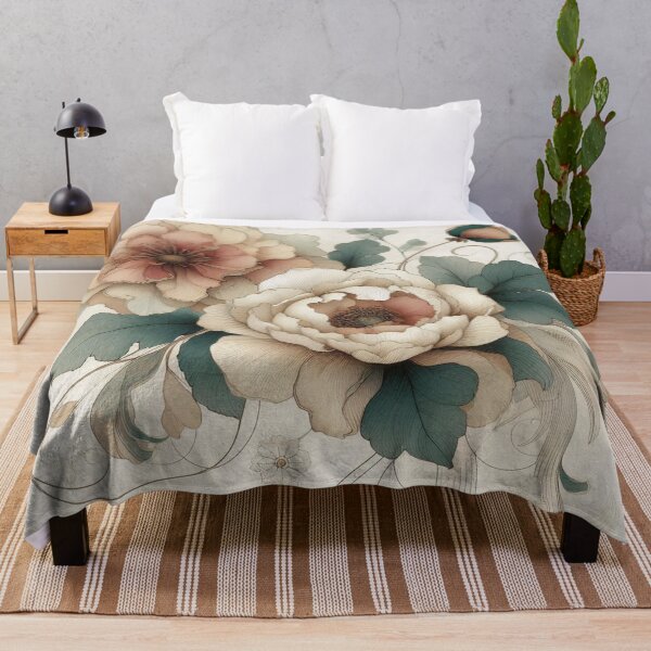 Item preview, Two stylized flowers in delicate shades of beige, pink and green designed and sold by Art-Nouveau-Dsg.