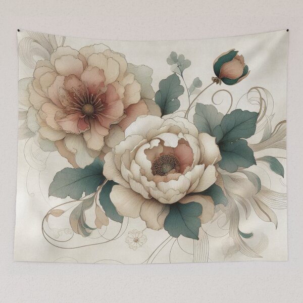 Item preview, Two stylized flowers in delicate shades of beige, pink and green designed and sold by Art-Nouveau-Dsg.