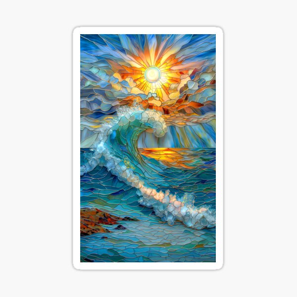 Item preview, Whimsical Ocean Waves at Sunset: Stained Glass Mosaic Style  designed and sold by MargaretWiktor.