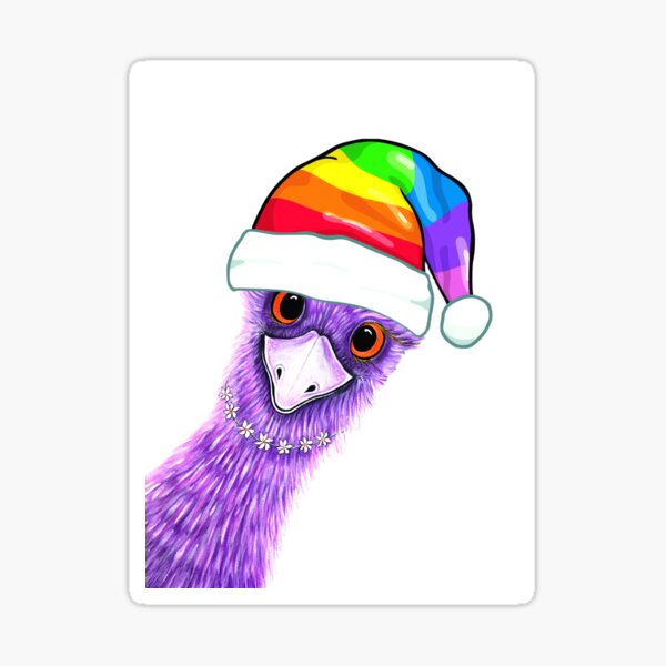 Quirky Emu - Rainbow Hat Sticker