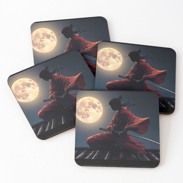 Item preview, Moonlit Samurai Rooftop Standoff | Red Robe Warrior | Epic Anime-Inspired Art designed and sold by GiftLore Studio.