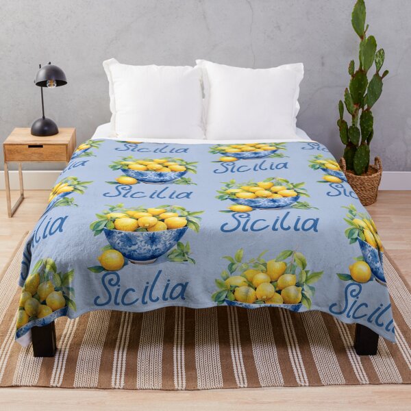 Item preview, Sicilia Lemons – Watercolor Blue China Bowl Design designed and sold by EmeraldeaArt.