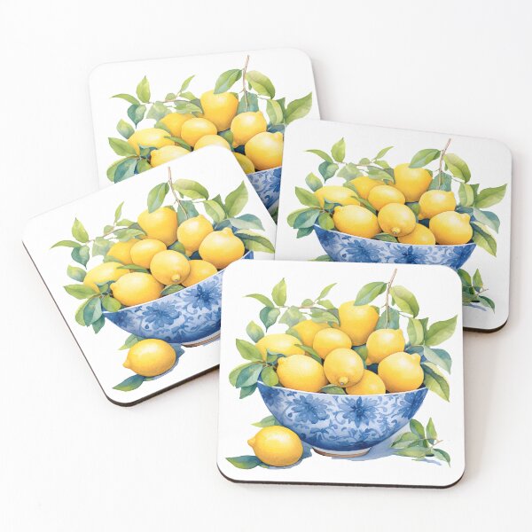 Item preview, Watercolor Lemons in Blue and White China Bowl designed and sold by EmeraldeaArt.