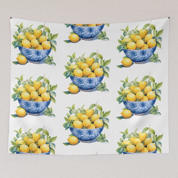 Item preview, Watercolor Lemons in Blue and White China Bowl designed and sold by EmeraldeaArt.