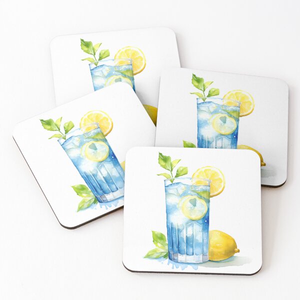 Item preview, Watercolor Lemonade in Glass with Mint Leaves Blue and Yellow hues designed and sold by EmeraldeaArt.