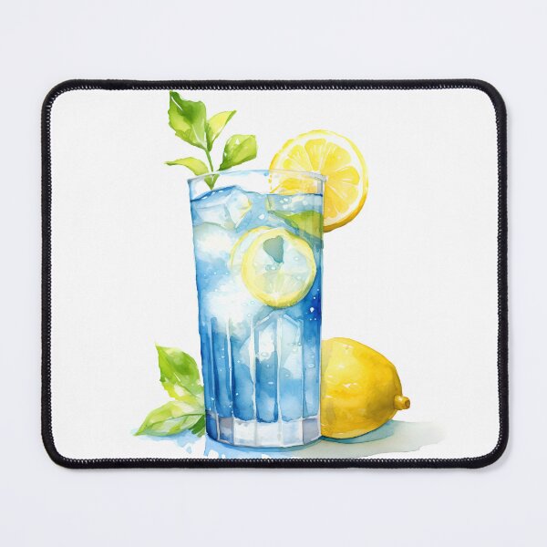 Item preview, Watercolor Lemonade in Glass with Mint Leaves Blue and Yellow hues designed and sold by EmeraldeaArt.