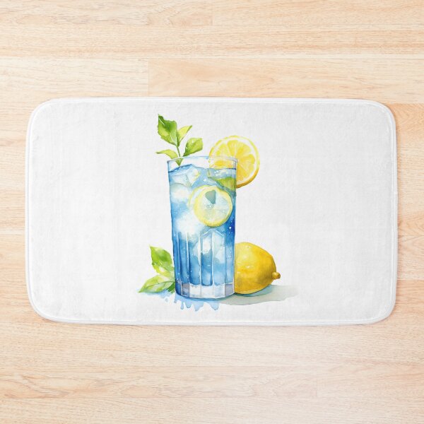 Item preview, Watercolor Lemonade in Glass with Mint Leaves Blue and Yellow hues designed and sold by EmeraldeaArt.