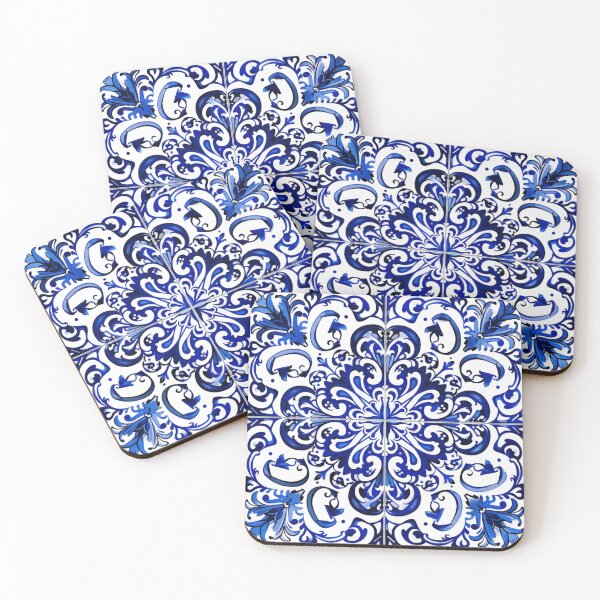 Item preview, Indigo Azulejo Blue Portuguese Mandala Tiles Pattern – Elegant Mediterranean Vintage Design designed and sold by PRINYOS.