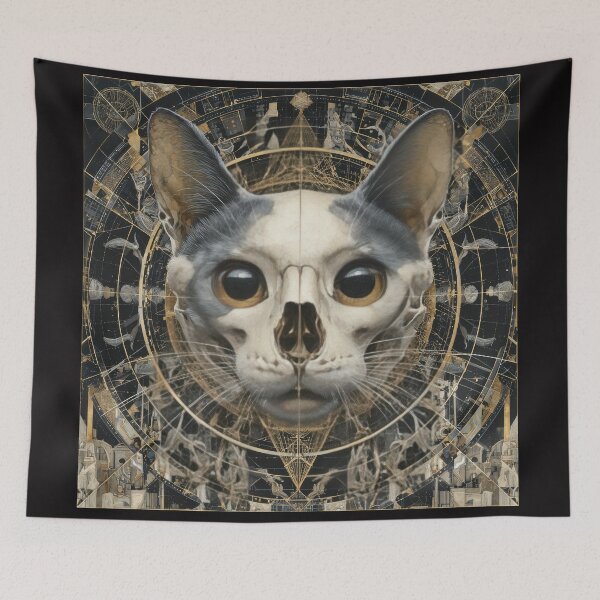 Item preview, Skeletal Cat With Sacred Geometry designed and sold by Shannon Hilson.