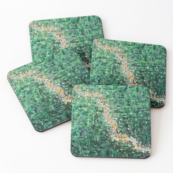Item preview, “Werifesteria”, green and gold abstract forest path vibes designed and sold by emmalyonsart.