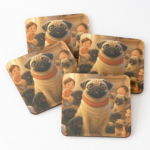 Item preview, Cute Cartoon Pugs With Kids In Cozy Home  designed and sold by THISPUGVIBE.