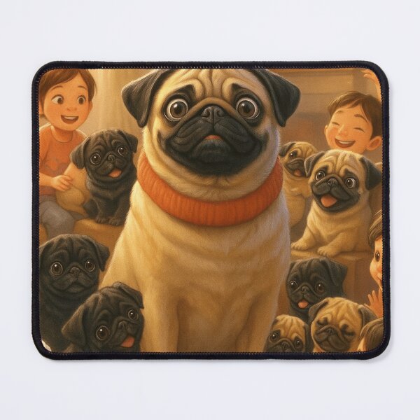 Item preview, Cute Cartoon Pugs With Kids In Cozy Home  designed and sold by THISPUGVIBE.