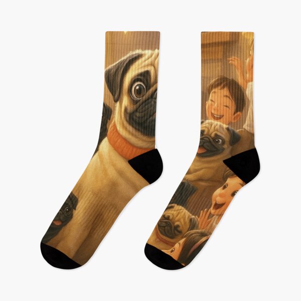 Item preview, Cute Cartoon Pugs With Kids In Cozy Home  designed and sold by THISPUGVIBE.