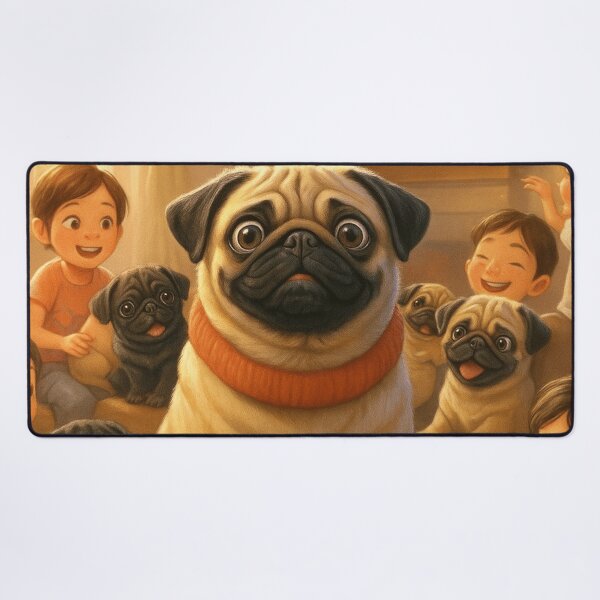Item preview, Cute Cartoon Pugs With Kids In Cozy Home  designed and sold by THISPUGVIBE.