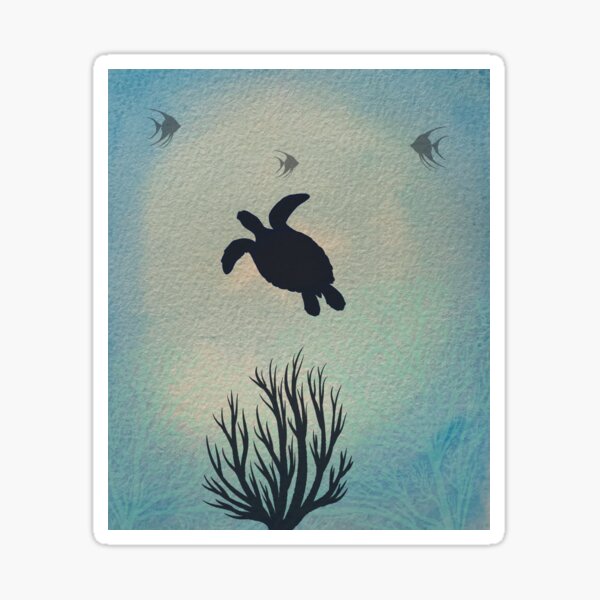 Item preview, Mixed Media Watercolor Sea Turtle Silhouette Seaweed   designed and sold by HydrangeaDelMar.
