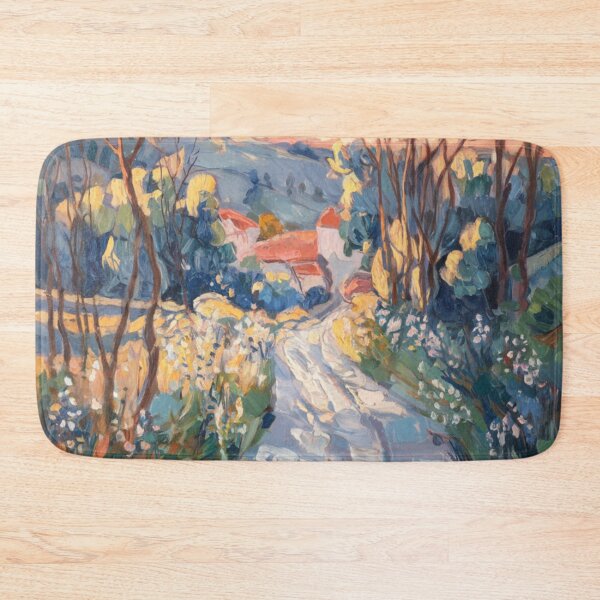 Item preview, Pathway to Provence | Flower-Lined Country Road with Red Roofs – Impressionist French Landscape designed and sold by CARRAANN.