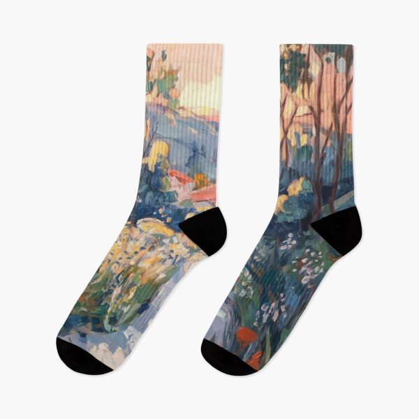 Item preview, Pathway to Provence | Flower-Lined Country Road with Red Roofs – Impressionist French Landscape designed and sold by CARRAANN.