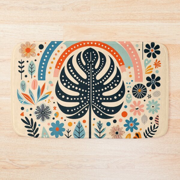 Item preview, Monstera Leaf Rainbow Vibrant Tropical Bloom - Scandinavian Folk Art by heidiannemorris © designed and sold by FOLK ART FUSION by heidiannemorris.