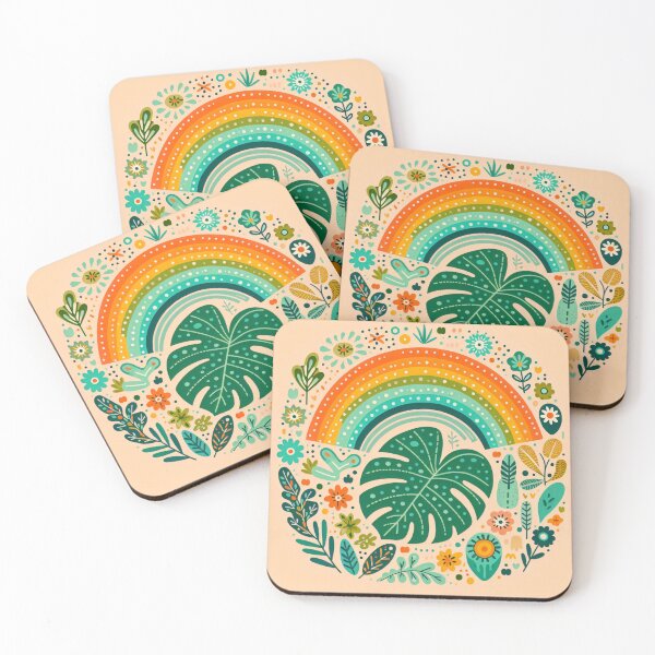 Item preview, Monstera Leaf Rainbow Intricate Tropical Bloom - Scandinavian Folk Art by heidiannemorris © designed and sold by FOLK ART FUSION by heidiannemorris.