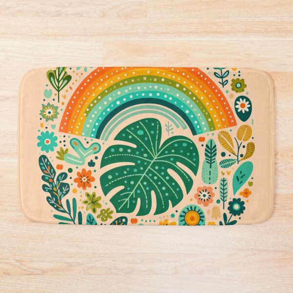 Item preview, Monstera Leaf Rainbow Intricate Tropical Bloom - Scandinavian Folk Art by heidiannemorris © designed and sold by FOLK ART FUSION by heidiannemorris.