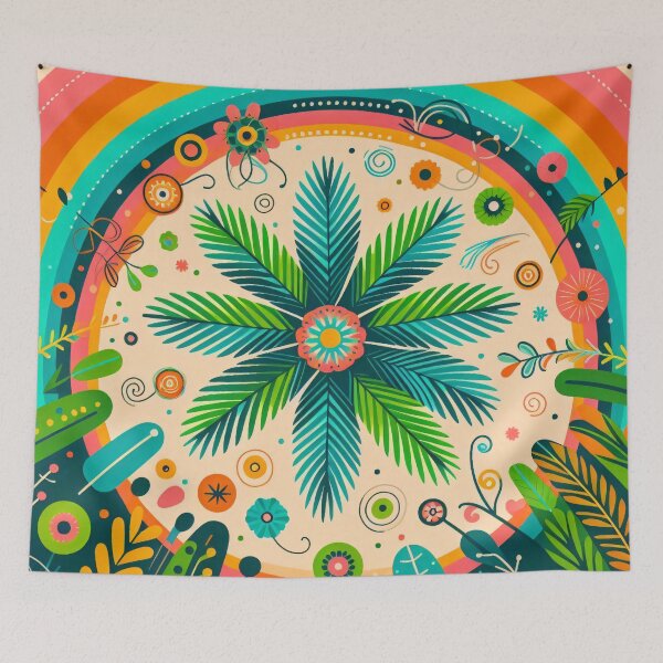 Item preview, Palm Frond Rainbow Vibrant Tropical Display - Scandinavian Folk Art by heidiannemorris © designed and sold by FOLK ART FUSION by heidiannemorris.