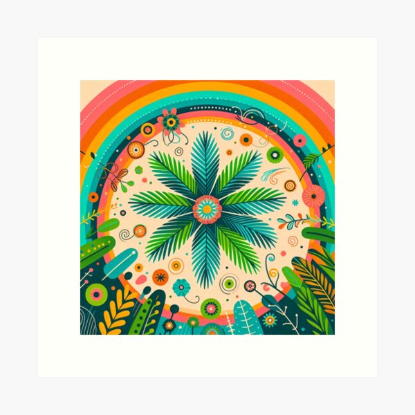 Item preview, Palm Frond Rainbow Vibrant Tropical Display - Scandinavian Folk Art by heidiannemorris © designed and sold by FOLK ART FUSION by heidiannemorris.