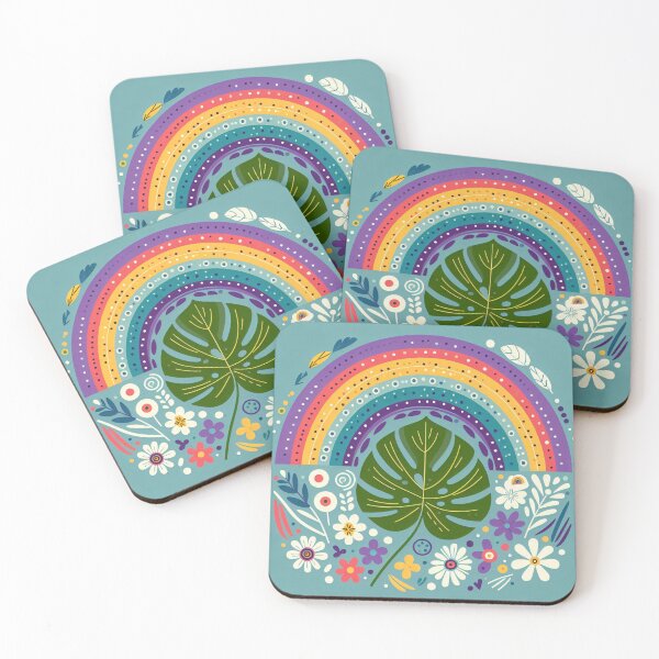 Item preview, Monstera Leaf Rainbow Vibrant Tropical Garden - Scandinavian Folk Art by heidiannemorris © designed and sold by FOLK ART FUSION by heidiannemorris.
