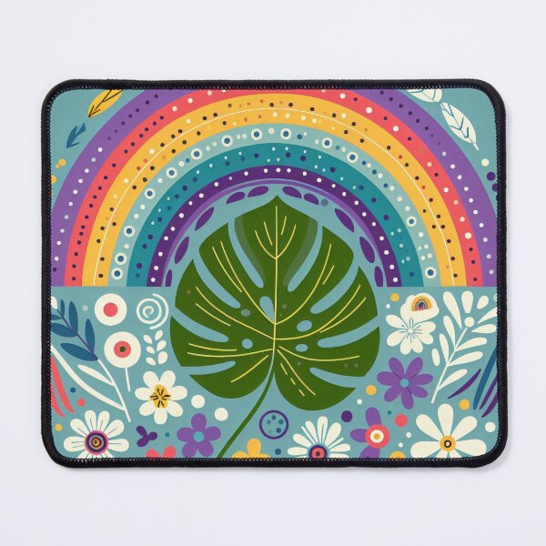 Item preview, Monstera Leaf Rainbow Vibrant Tropical Garden - Scandinavian Folk Art by heidiannemorris © designed and sold by FOLK ART FUSION by heidiannemorris.