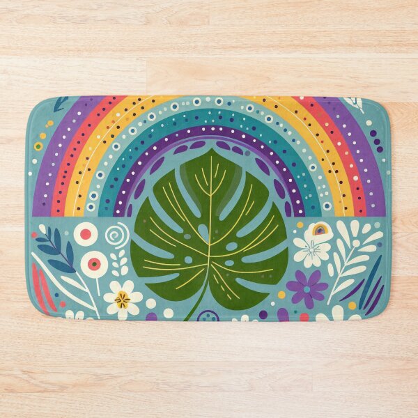 Item preview, Monstera Leaf Rainbow Vibrant Tropical Garden - Scandinavian Folk Art by heidiannemorris © designed and sold by FOLK ART FUSION by heidiannemorris.