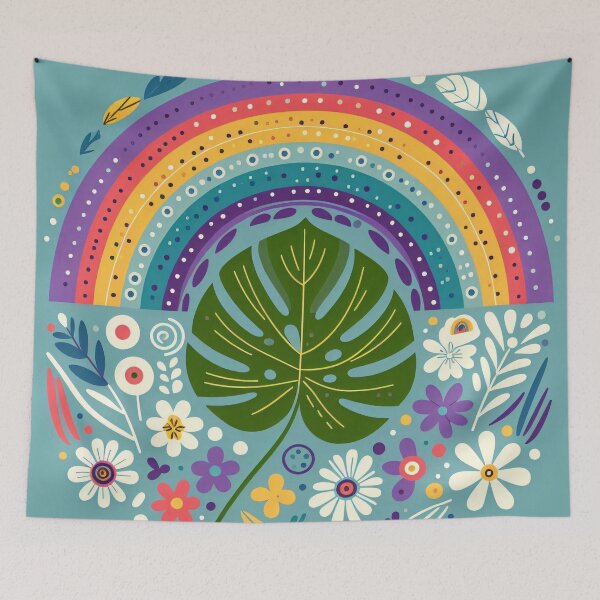 Item preview, Monstera Leaf Rainbow Vibrant Tropical Garden - Scandinavian Folk Art by heidiannemorris © designed and sold by FOLK ART FUSION by heidiannemorris.