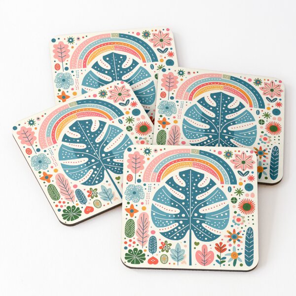 Item preview, Blue Monstera Leaf Rainbow Vibrant Tropical Bloom - Scandinavian Folk Art by heidiannemorris © designed and sold by FOLK ART FUSION by heidiannemorris.