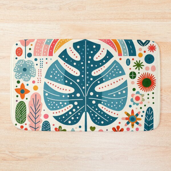 Item preview, Blue Monstera Leaf Rainbow Vibrant Tropical Bloom - Scandinavian Folk Art by heidiannemorris © designed and sold by FOLK ART FUSION by heidiannemorris.