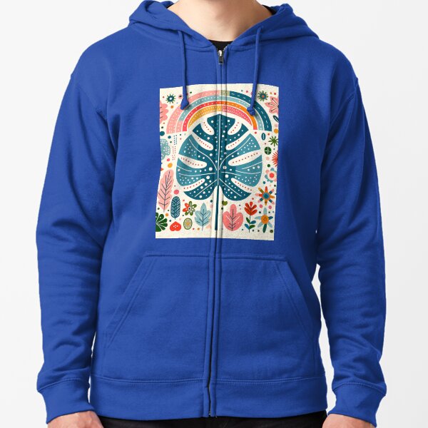 Item preview, Blue Monstera Leaf Rainbow Vibrant Tropical Bloom - Scandinavian Folk Art by heidiannemorris © designed and sold by FOLK ART FUSION by heidiannemorris.