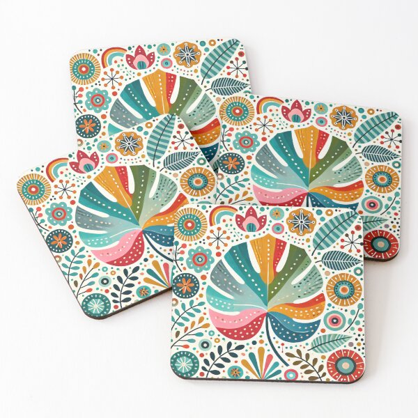 Item preview, Monstera Rainbow Leaf  Vibrant Botanical Display - Scandinavian Folk Art by heidiannemorris © designed and sold by FOLK ART FUSION by heidiannemorris.