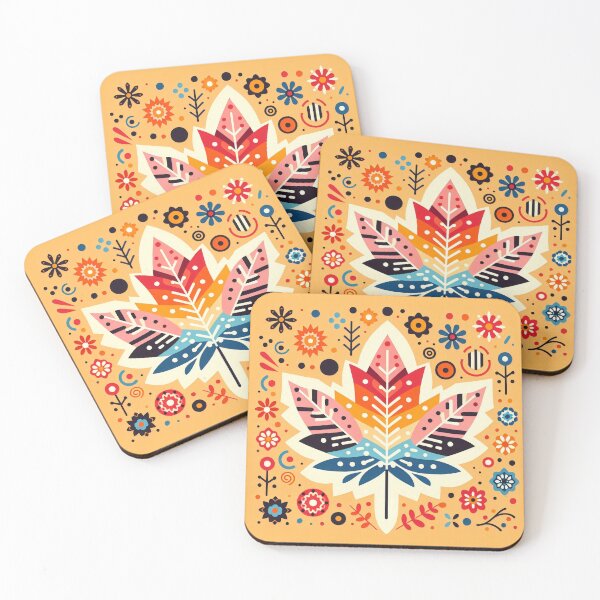 Item preview, Maple Leaf Rainbow Vibrant Autumnal Display - Scandinavian Folk Art by heidiannemorris © designed and sold by FOLK ART FUSION by heidiannemorris.
