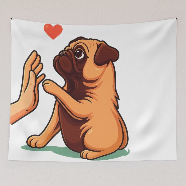Item preview, Cute Pug High Five With Heart - Cartoon Pug Love Art designed and sold by THISPUGVIBE.