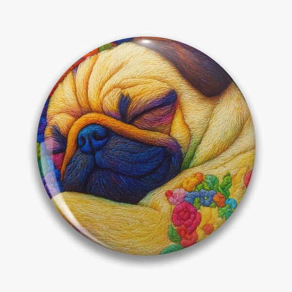 Item preview, Colorful Embroidered Pug Sleeping In Floral Fantasy designed and sold by THISPUGVIBE.