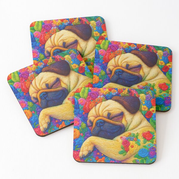Item preview, Colorful Embroidered Pug Sleeping In Floral Fantasy designed and sold by THISPUGVIBE.