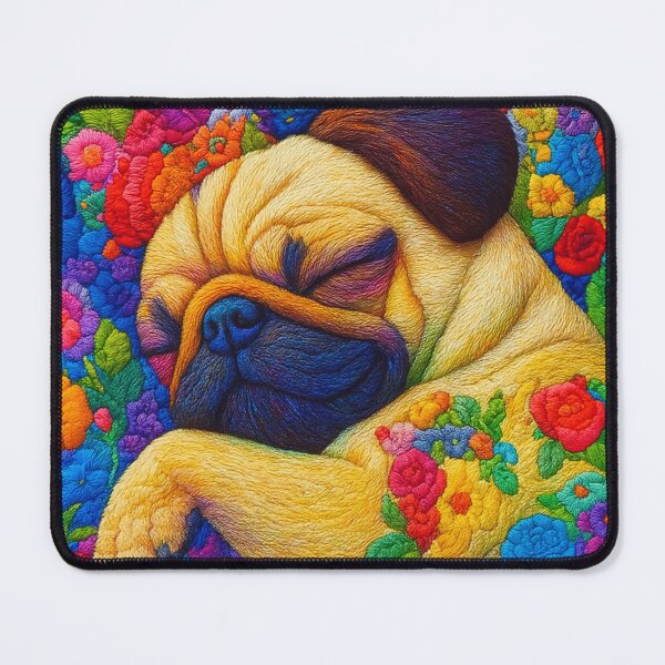Item preview, Colorful Embroidered Pug Sleeping In Floral Fantasy designed and sold by THISPUGVIBE.
