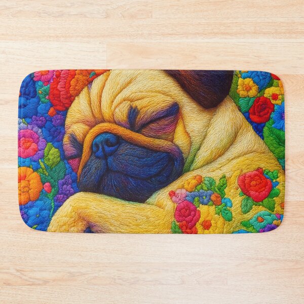 Item preview, Colorful Embroidered Pug Sleeping In Floral Fantasy designed and sold by THISPUGVIBE.
