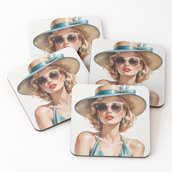 Item preview, Palm Springs Elegance – Retro Beauty in Blue Hat designed and sold by RosieKingArt.