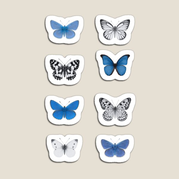 Blue & White Butterfly Sticker Sheet – Nature-Inspired Stickers for Journals & Crafts Magnet